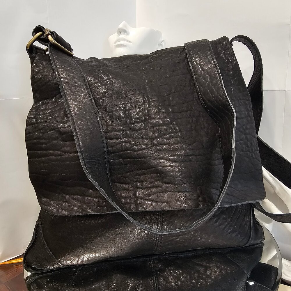 Maxon Black Leather Crossbody Messenger Bag w/Adjustable Strap Made in Italy